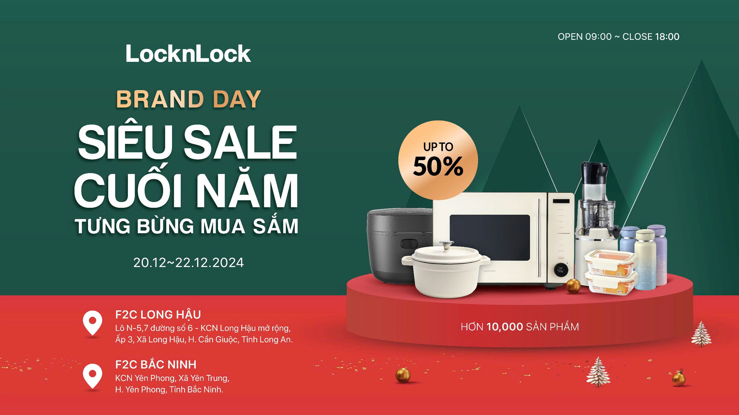 Locknlock siêu sale cuối năm đến 50%++, tưng bừng mua sắm tại Brand Day F2C Long Hậu và Bắc Ninh