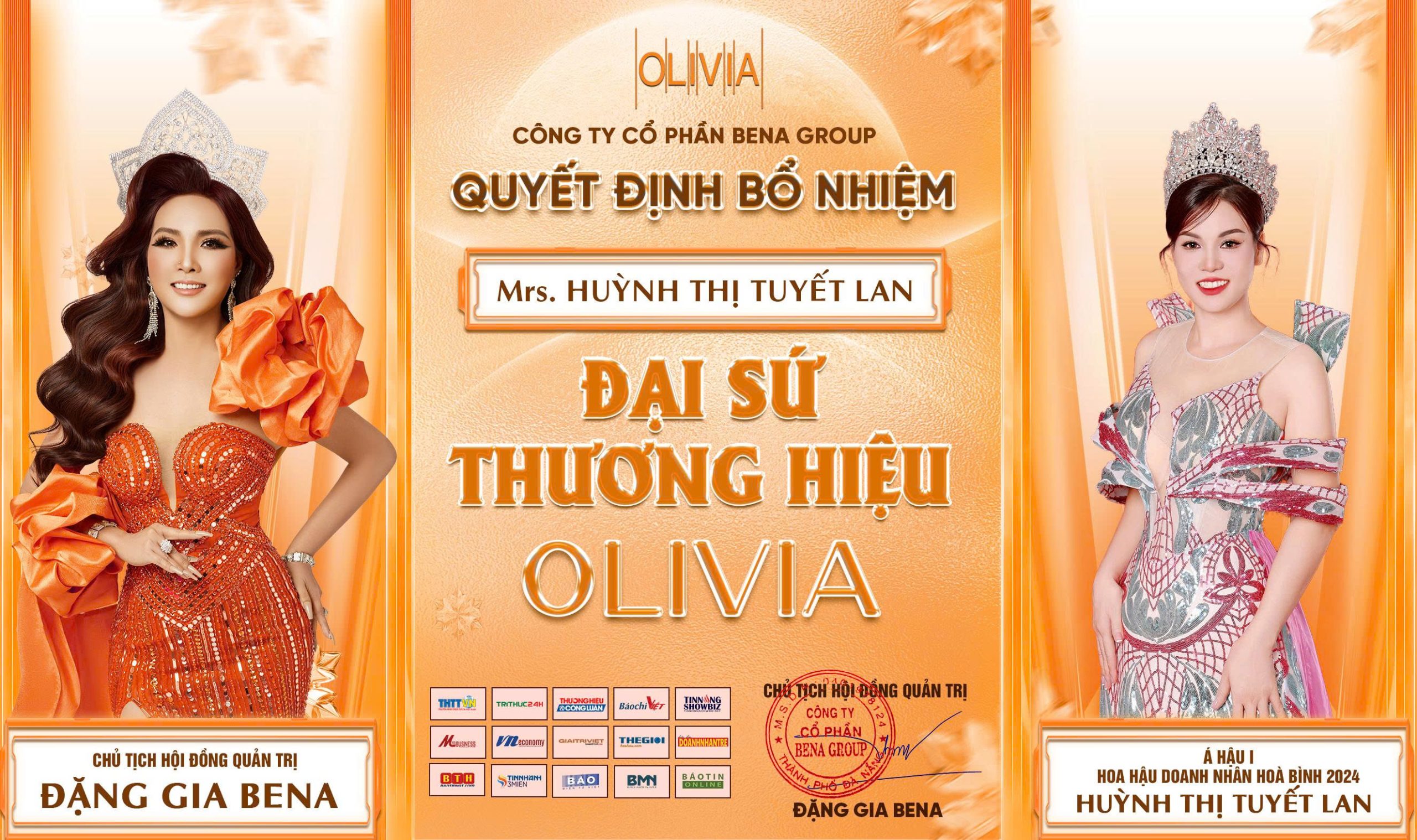 Tập đoàn Bena Group cùng Thương hiệu Olivia sẽ đồng hành cùng Á hậu Huỳnh Thị Tuyết Lan
